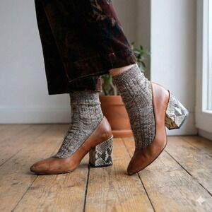 Dries Van Noten Pumps Womens 36.5 6.5 Brown Leather Snake Print Block Heel Shoes